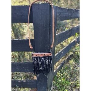 American Darling Fringe Hair On Concealed Carry Handbag Brown Tooled leather New